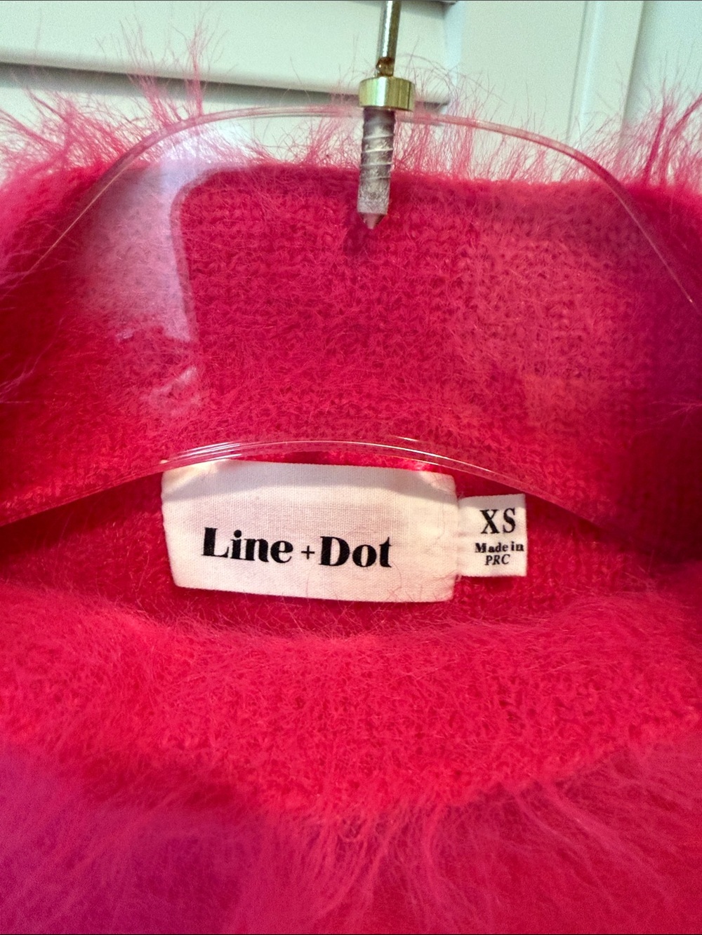 Line & Dot Hot Pink Fuzzy Balloon Sleeve Sweater — XS - Picture 2 of 3